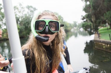 Girl ready to snorkel with manatees in Crystal River, FL