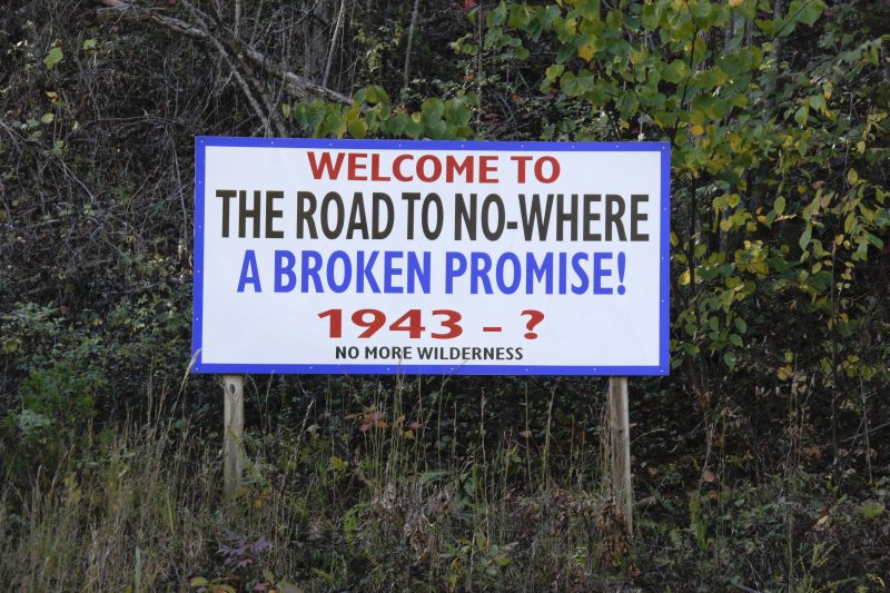 Sign for The Road to Nowhere (No-Where) on Lakeview Drive near B