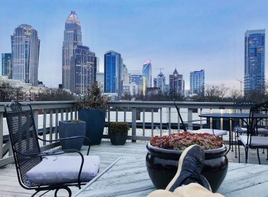 A view of the skyline of Charlotte from a downtown rooftop.