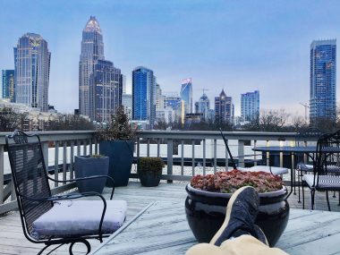 A view of the skyline of Charlotte from a downtown rooftop.