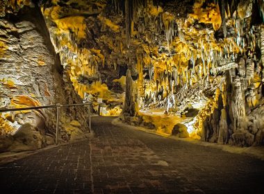 Inside an underground cavern.