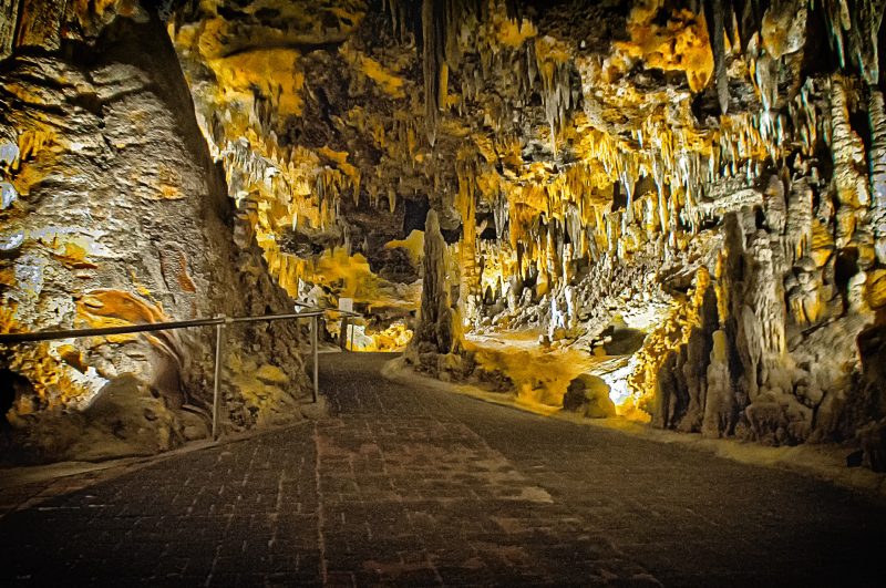 Inside an underground cavern.