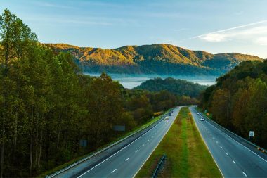 Highway traveling through Appalachia into the state of Virginia