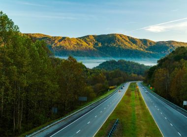 Highway traveling through Appalachia into the state of Virginia