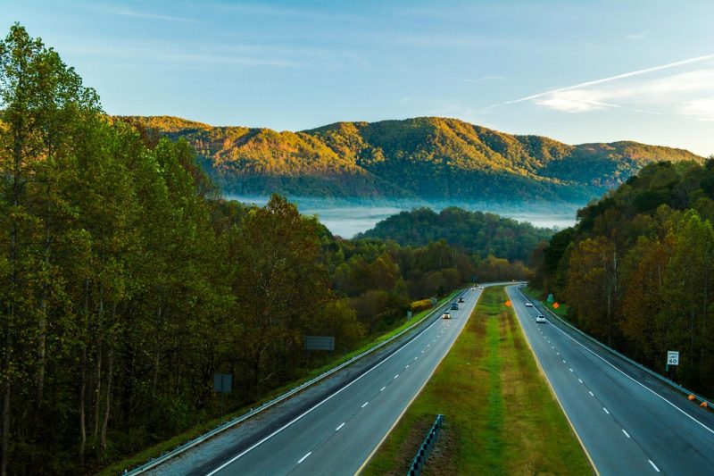 Highway traveling through Appalachia into the state of Virginia