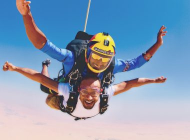 Two men on a skydiving adventure.
