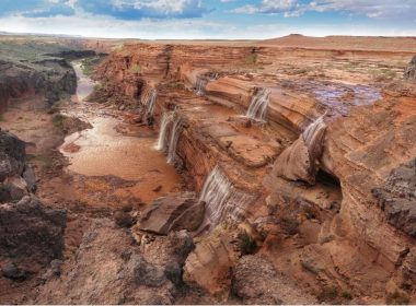 A landscape view of the Grand Falls in Arizona, fondly referred to as Chocolate Falls due to it's brown color