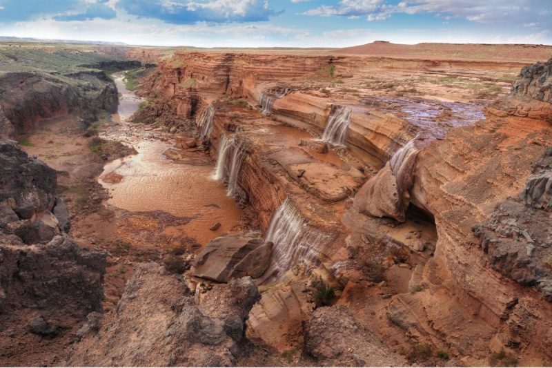 A landscape view of the Grand Falls in Arizona, fondly referred to as Chocolate Falls due to it's brown color