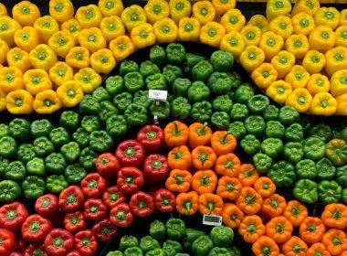 Bell peppers arranged in an undulating pattern.