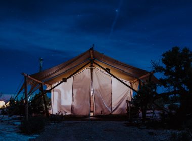 A luxurious glamping tent at Under Canvas in Utah.