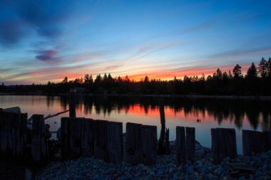Sunset reflecting in the crystal clear Flathead Lake in Montana