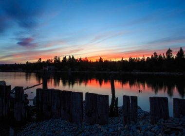 Sunset reflecting in the crystal clear Flathead Lake in Montana