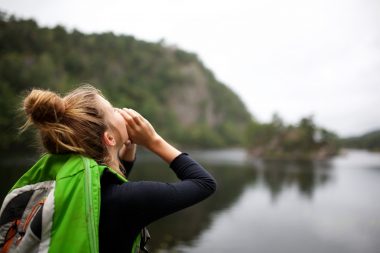 Girl yelling out over Echo Lake, NH