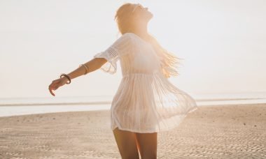 Woman enjoying Rhode Island state beach