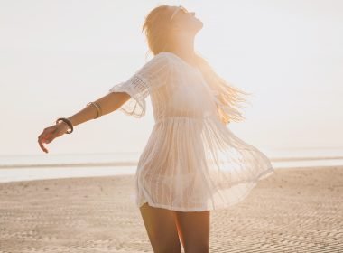 Woman enjoying Rhode Island state beach