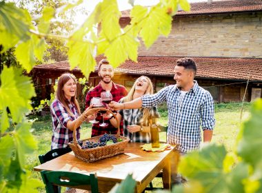 Friends enjoying a wine tasting in New Hampshire