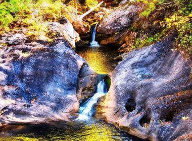 The waterfalls at Kent Falls State Park in Kent, CT during Autumn