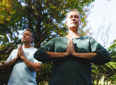 Couple meditating in Blue Cliff Monastery