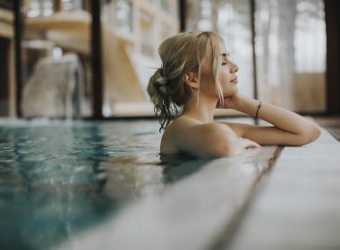 Woman relaxing in Aire Ancient Bath