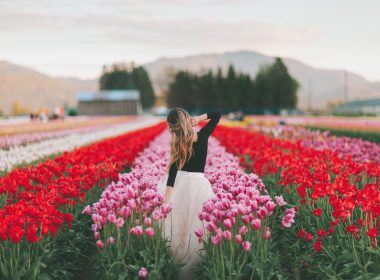 Woman posing in tulip farm in New Jersey