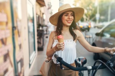 Woman eating ice cream in Philadelphia from C and C Creamery