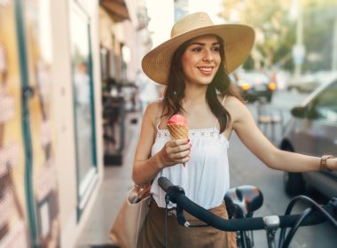 Woman eating ice cream in Philadelphia from C and C Creamery