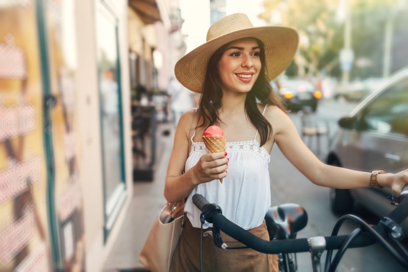 Woman eating ice cream in Philadelphia from C and C Creamery