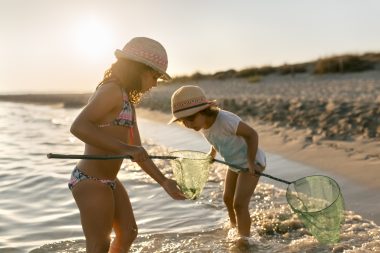 Girls crabbing at Woodland Beach Delaware