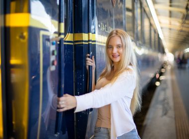 Teenager boarding the Wilmington Western Railroad in Delaware