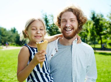 Father and daughter eating ice cream in the ice cream capital of the world
