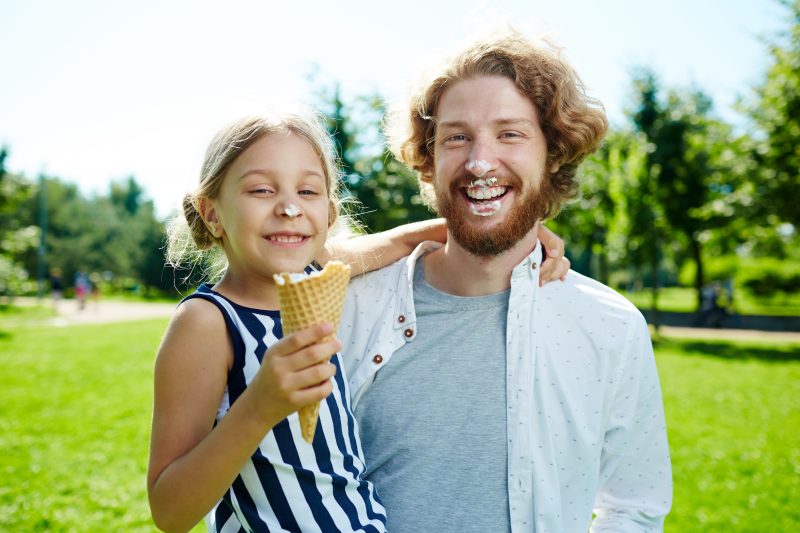Father and daughter eating ice cream in the ice cream capital of the world